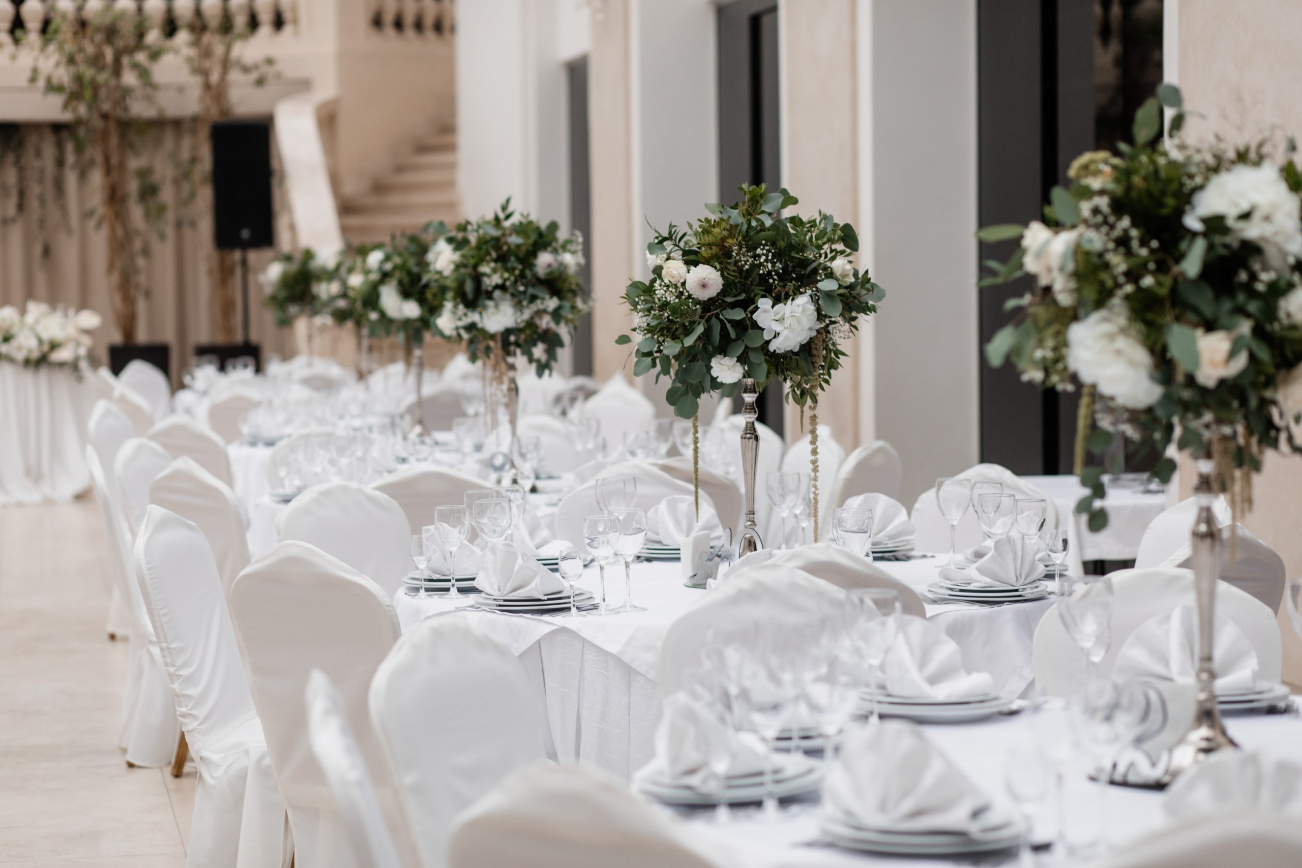 decorated in white color hall for an event